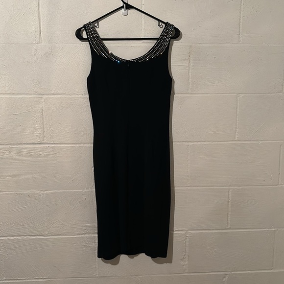 Vtg St. John Evening Black Cocktail Knit Dress embellished straps size 8 - Picture 8 of 13